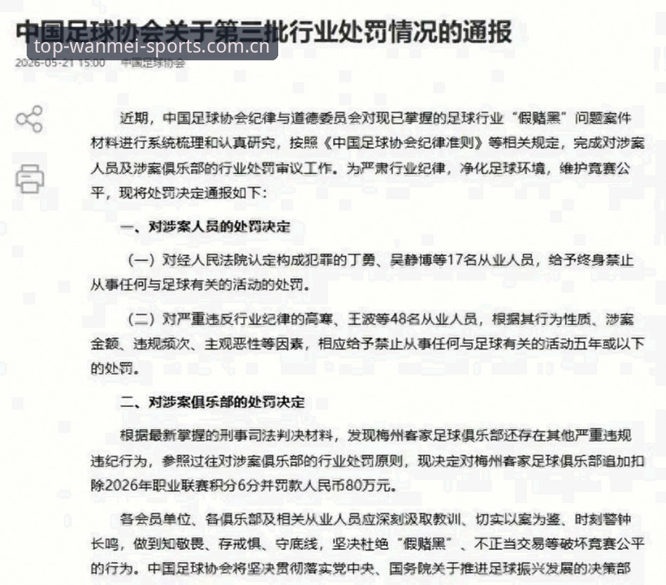 完美体育体育品牌评价 中国足协禁足名单深度解析:终身禁赛vs5年禁赛,一场行业净化与足球未来的博弈